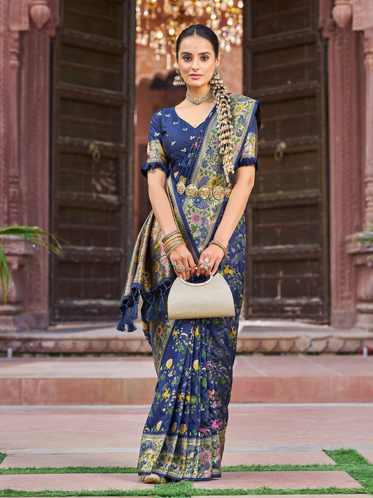 Blue Soft Silk Festive Wear Saree With Blouse Piece