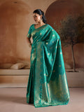 Rama Handloom Weaving Silk Saree With Blouse Piece