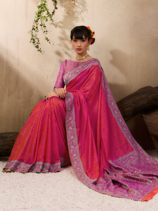 Rani Pure Kanjivaram Weaving Silk Saree With Blouse Piece