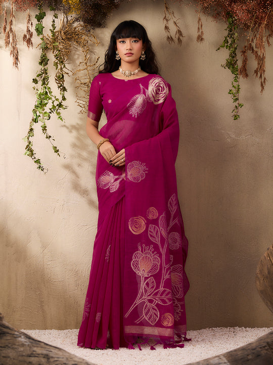 Pink Pure Munga Silk Handloom Weaving Saree With Blouse Piece