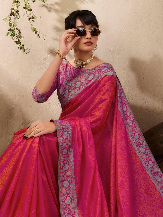 Rani Pure Kanjivaram Weaving Silk Saree With Blouse Piece