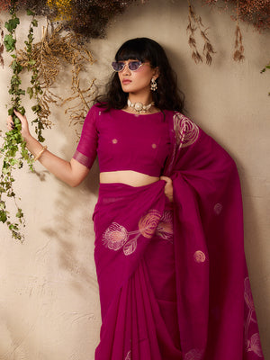 Pink Pure Munga Silk Handloom Weaving Saree With Blouse Piece