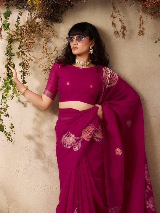 Pink Pure Munga Silk Handloom Weaving Saree With Blouse Piece