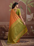 Orange Tussar Silk Handloom Weaving Saree With Blouse Piece