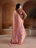Light-Pink Handwoven Bhagalpuri Weaving With Multi Pallu & Blouse Saree With Blouse Piece