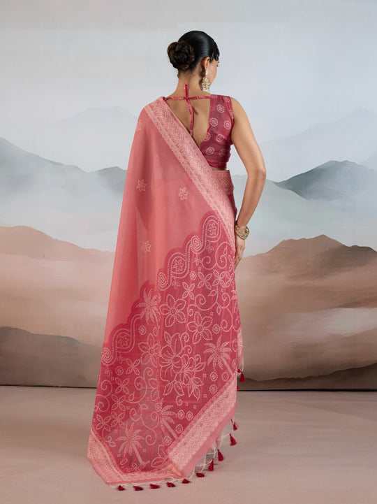 Pink Pure Viscose Cotton Handloom Weaving Saree With Blouse Piece