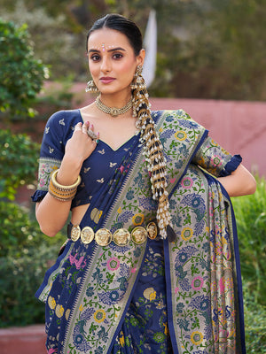 Blue Soft Silk Festive Wear Saree With Blouse Piece