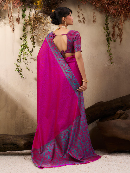 Pink Pure Kanjivaram Weaving Silk Saree With Blouse Piece