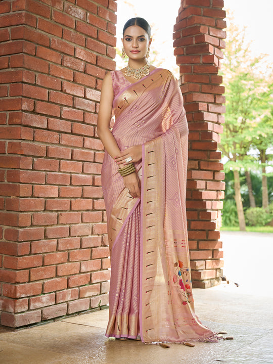 Pink Brasso Festive Wear Saree With Blouse Piece