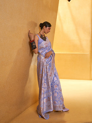 Purple Chikankari Saree With Blouse Piece