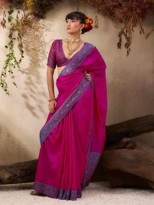 Pink Pure Kanjivaram Weaving Silk Saree With Blouse Piece