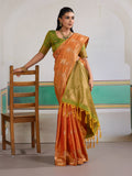 Orange Tussar Silk Handloom Weaving Saree With Blouse Piece