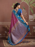Wine Tussar Silk Handloom Weaving Saree With Blouse Piece