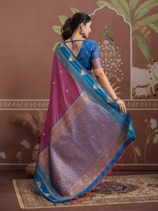 Wine Tussar Silk Handloom Weaving Saree With Blouse Piece