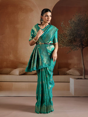 Rama Handloom Weaving Silk Saree With Blouse Piece