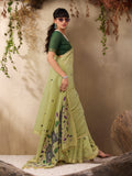 Green Munga Cotton Handloom Weaving Saree With Blouse Piece