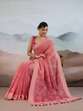 Pink Pure Viscose Cotton Handloom Weaving Saree With Blouse Piece