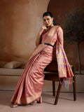 Light-Pink Handwoven Bhagalpuri Weaving With Multi Pallu & Blouse Saree With Blouse Piece