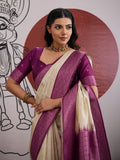 Wine Handloom Weaving Paper Silk Saree With Blouse Piece