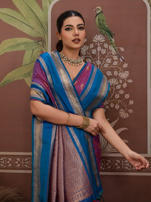 Wine Tussar Silk Handloom Weaving Saree With Blouse Piece