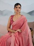 Pink Pure Viscose Cotton Handloom Weaving Saree With Blouse Piece