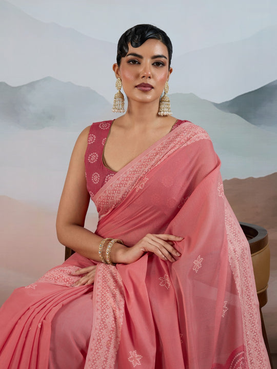 Pink Pure Viscose Cotton Handloom Weaving Saree With Blouse Piece