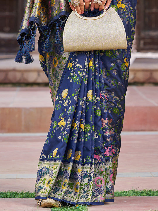 Blue Soft Silk Festive Wear Saree With Blouse Piece