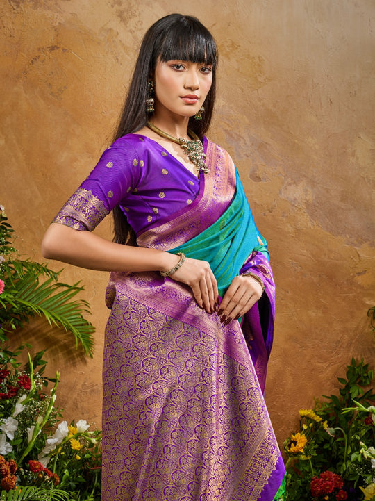 Rama Pure Silk Handloom Weaving Saree With Blouse Piece