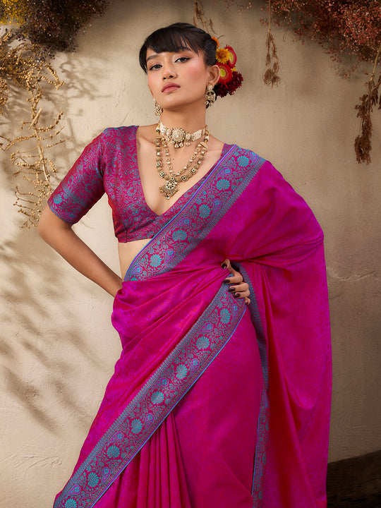 Pink Pure Kanjivaram Weaving Silk Saree With Blouse Piece