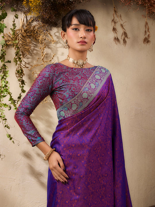 Wine Pure Kanjivaram Weaving Silk Saree With Blouse Piece