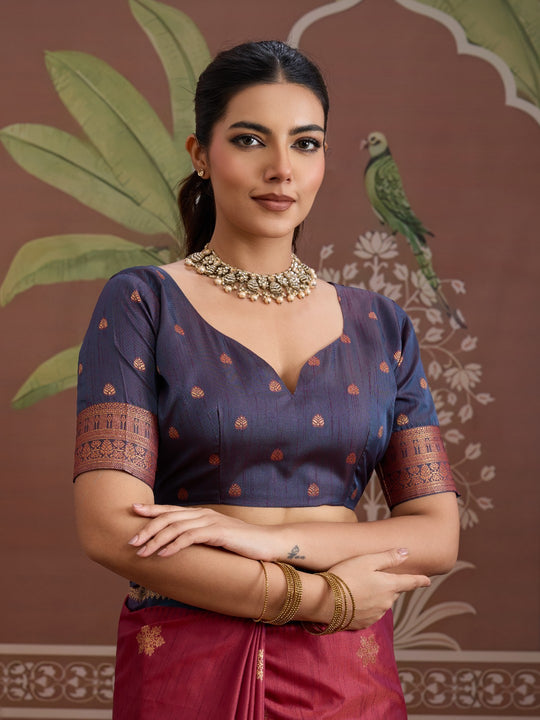 Maroon Tussar Silk Handloom Weaving Saree With Blouse Piece