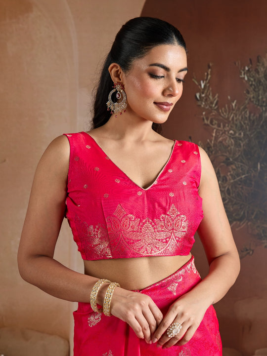 Rani Handloom Weaving Silk Saree With Blouse Piece