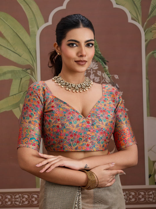 Grey Modal Cotton Pashmina Weaving Saree With Blouse Piece