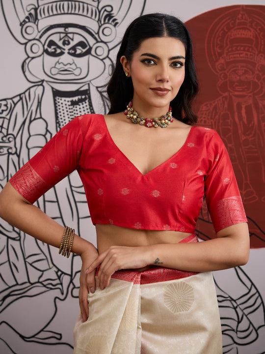 Pink Handloom Weaving Paper Silk Saree With Blouse Piece