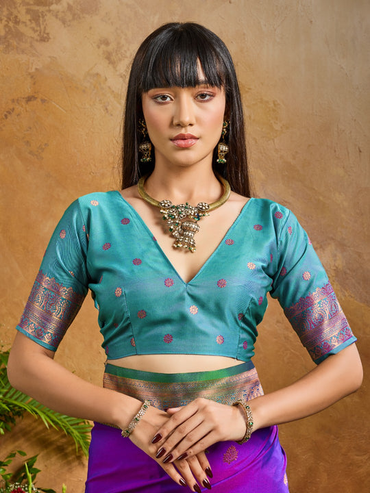 Wine Pure Silk Handloom Weaving Saree With Blouse Piece