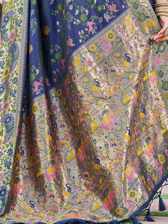 Blue Soft Silk Festive Wear Saree With Blouse Piece