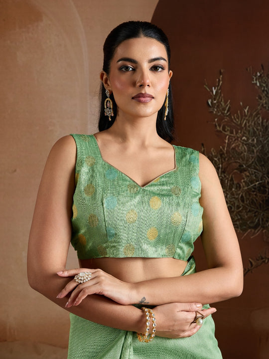 Green Handwoven Bhagalpuri Weaving With Multi Pallu & Blouse Saree With Blouse Piece