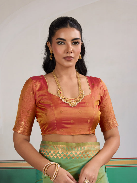 Sea-Green Pure Silk Handloom Weaving Saree With Blouse Piece