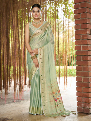 Sea Green Brasso Festive Wear Saree With Blouse Piece