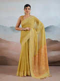 Yellow Pure Viscose Cotton Handloom Weaving Saree With Blouse Piece