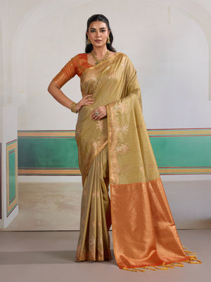 Grey Tussar Silk Handloom Weaving Saree With Blouse Piece