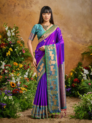 Wine Pure Silk Handloom Weaving Saree With Blouse Piece