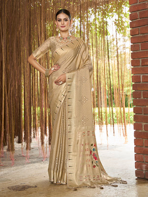 Gold Brasso Festive Wear Saree With Blouse Piece