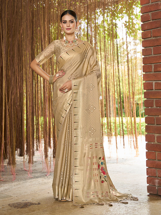 Gold Brasso Festive Wear Saree With Blouse Piece