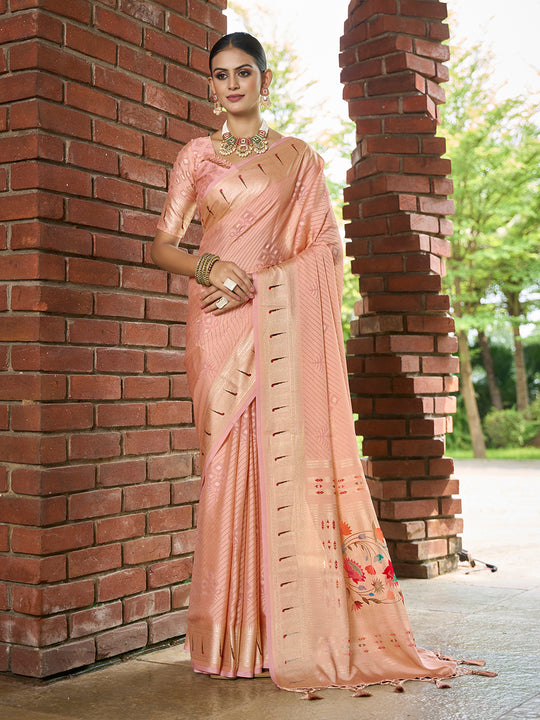 Peach Brasso Festive Wear Saree With Blouse Piece