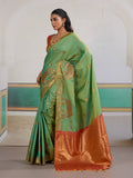 Sea-Green Pure Silk Handloom Weaving Saree With Blouse Piece
