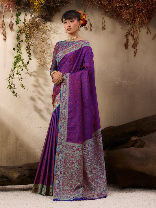 Wine Pure Kanjivaram Weaving Silk Saree With Blouse Piece