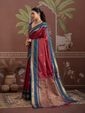 Maroon Tussar Silk Handloom Weaving Saree With Blouse Piece