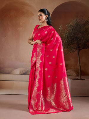 Rani Handloom Weaving Silk Saree With Blouse Piece
