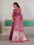 Pink Pure Satin Handloom Weaving Saree With Blouse Piece